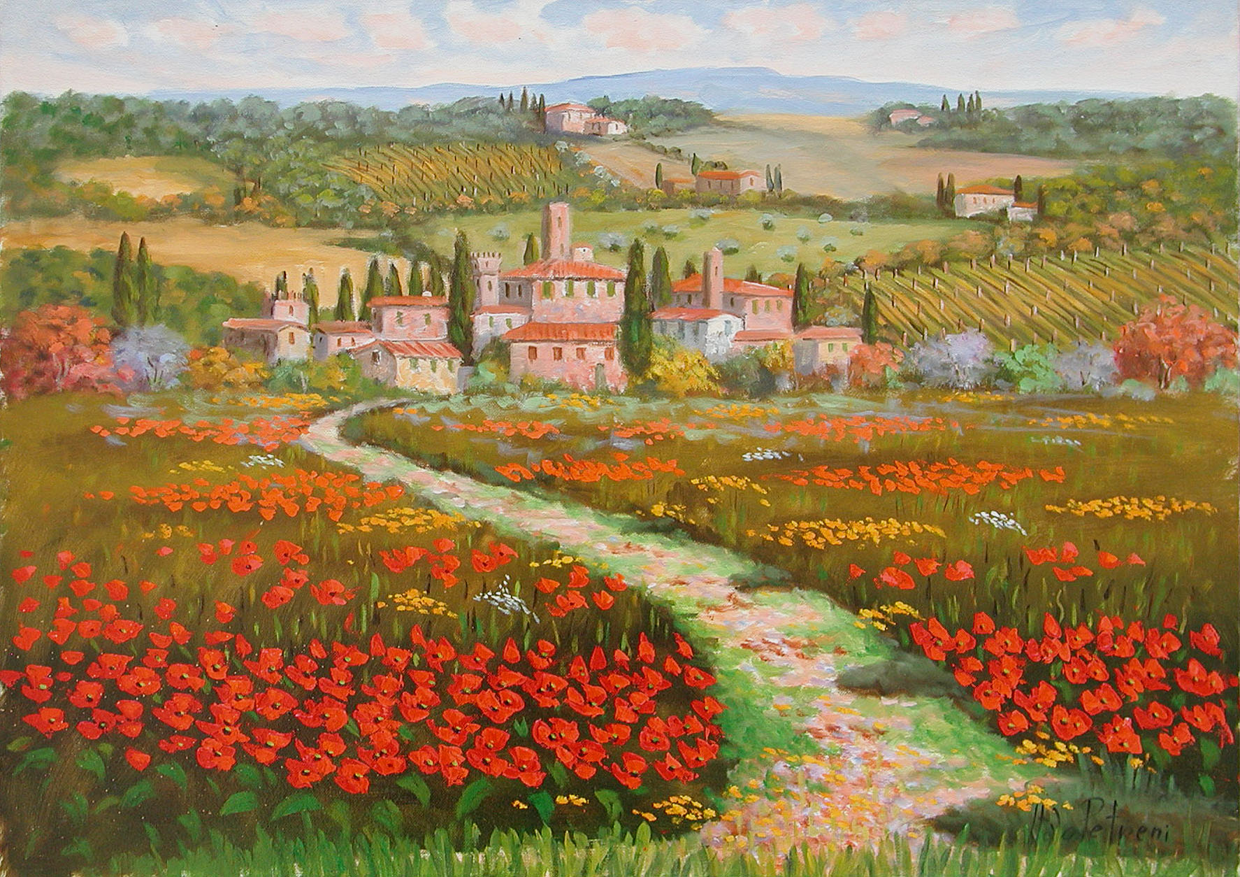 Italo Petreni P1.2419 Paesaggio toscano cm 50x70