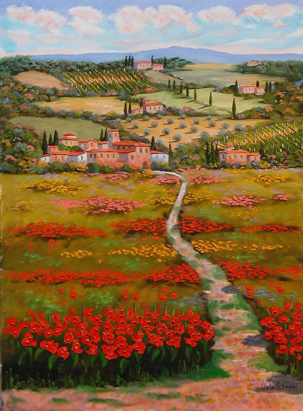 Italo Petreni P1.2422 Paesaggio toscano cm 80x60