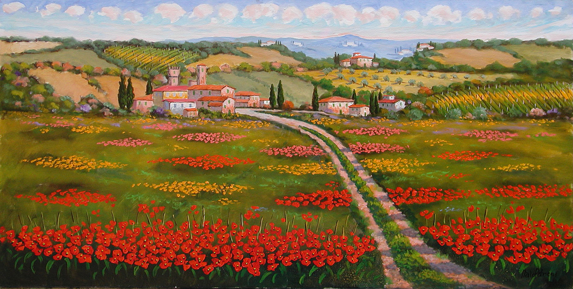 Italo Petreni P1.2424 Paesaggio toscano cm 60x120