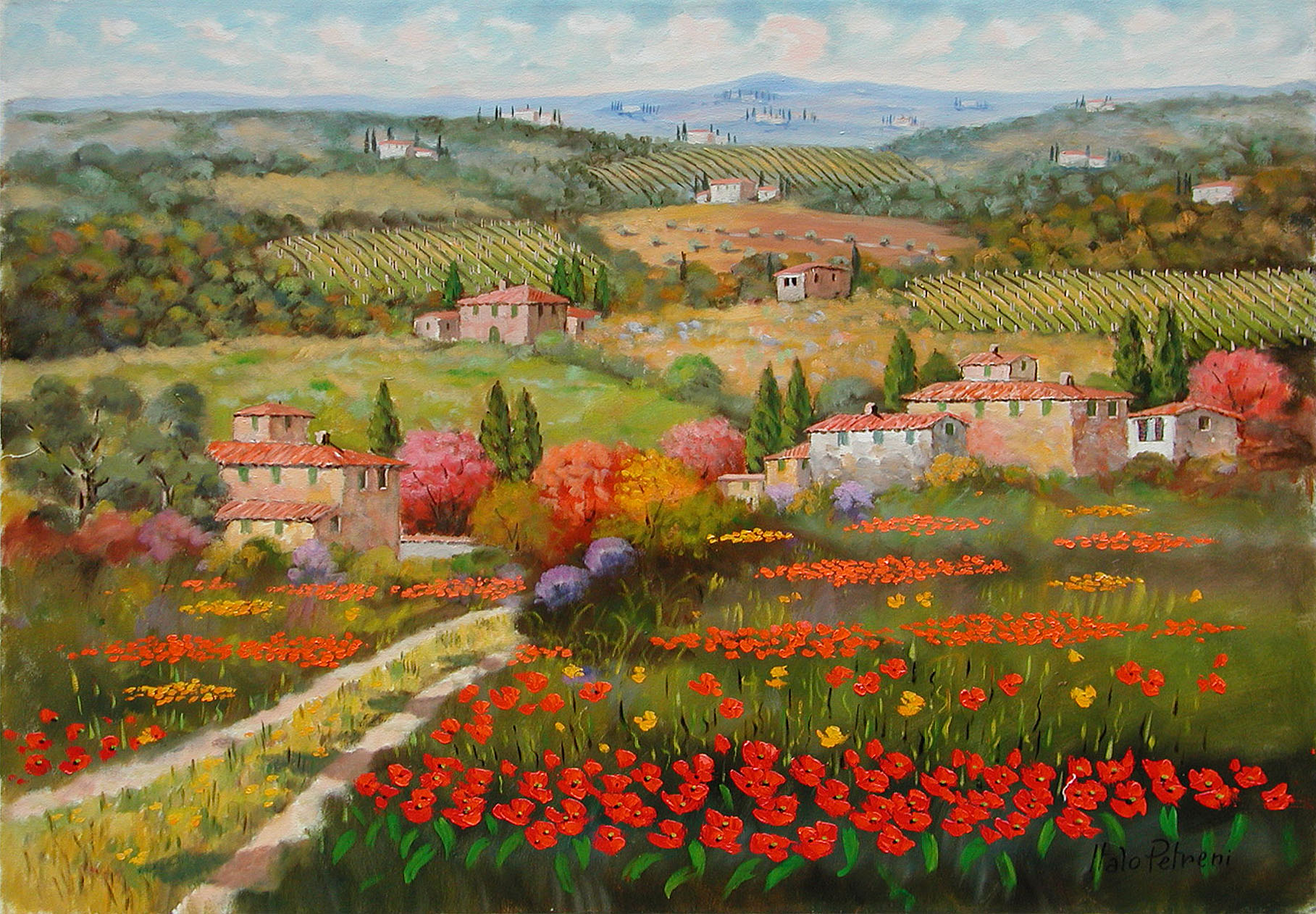 Italo Petreni P1.2304 Paesaggio toscano cm 70x100